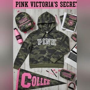 PINK Victoria's Secret Camo Zip Hoodie Large VS Logo